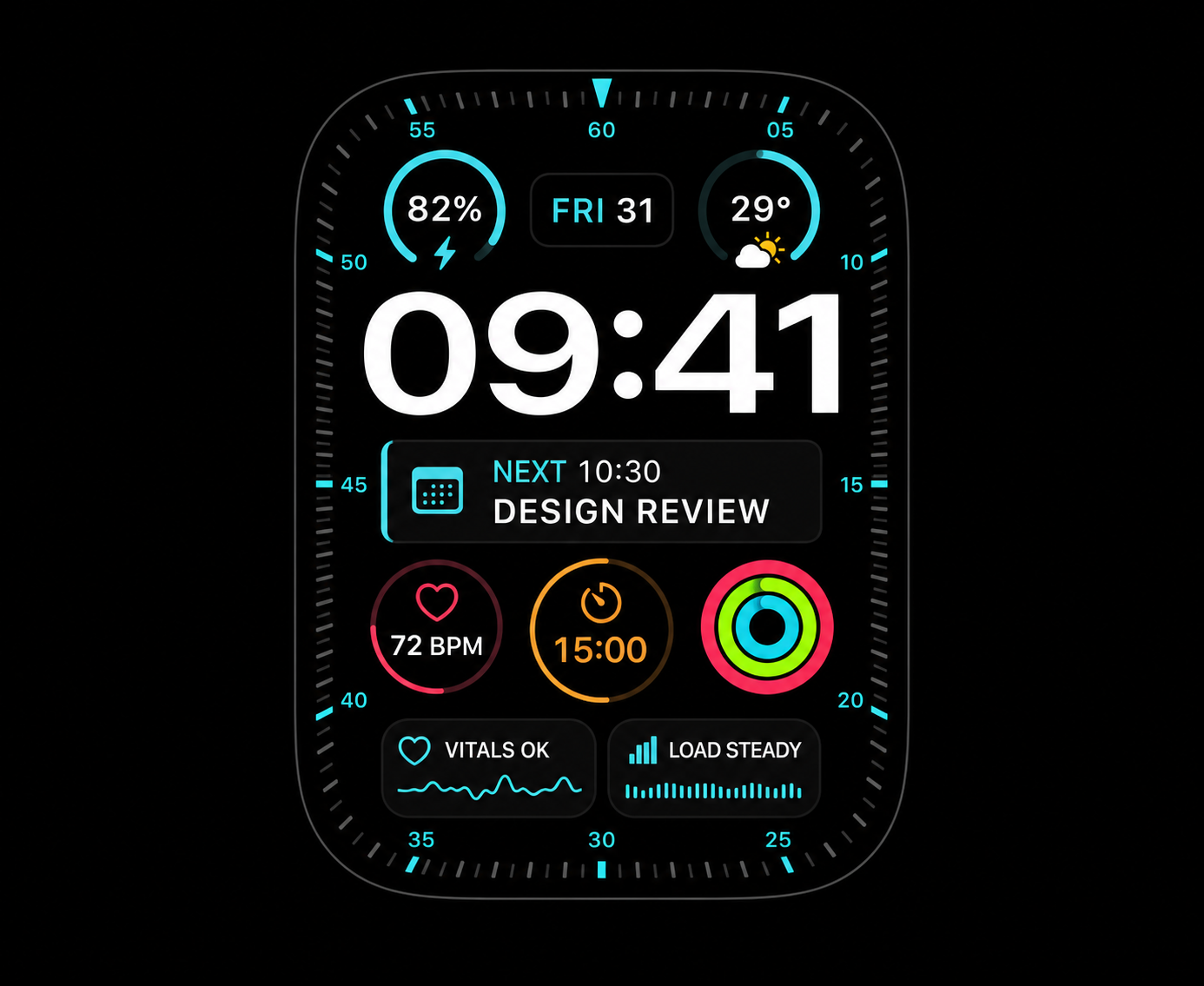 Command One concept showing a Modular Ultra layout with time and seven information complications